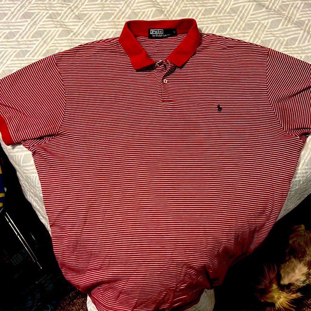 Polo Ralph Lauren Large S/S shirt - horizontal red navy white striped